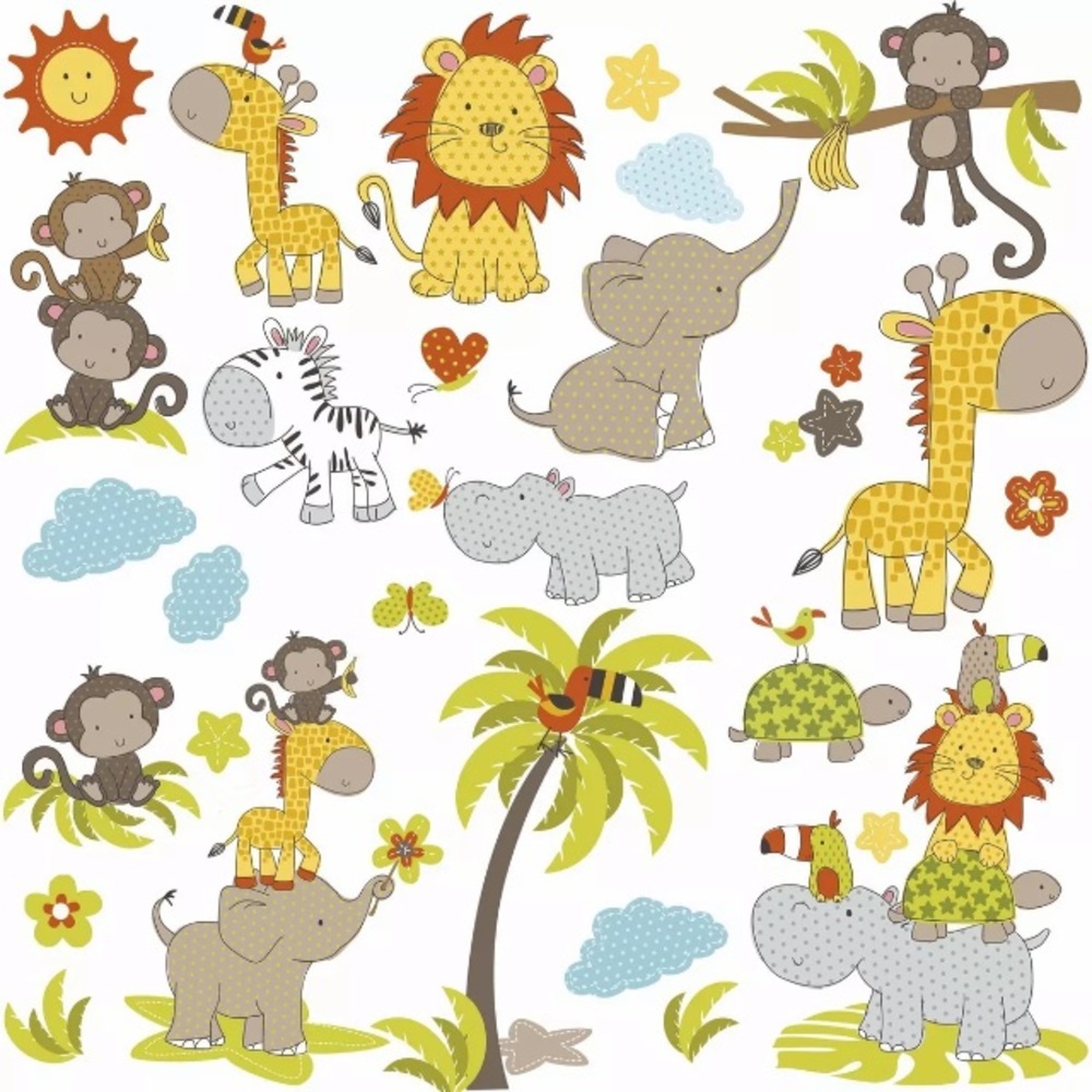 RoomMates Unisex OS Wall Decals Jungle Babies Peel & Stick 31 pcs